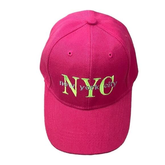 NYC Hot Pink Yellow Girls Adjustable Baseball Cap - Picture 1 of 3